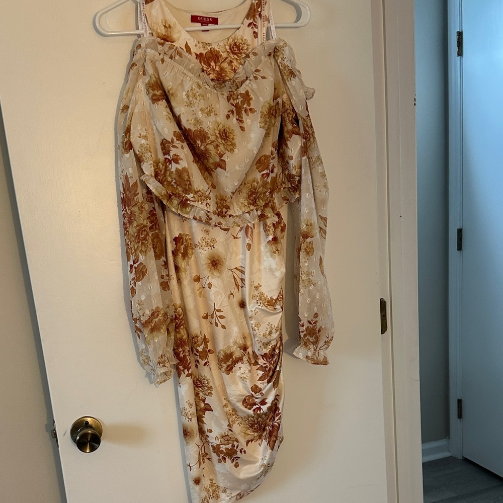 Guess Cream and Brown Cold Shoulder Sundress